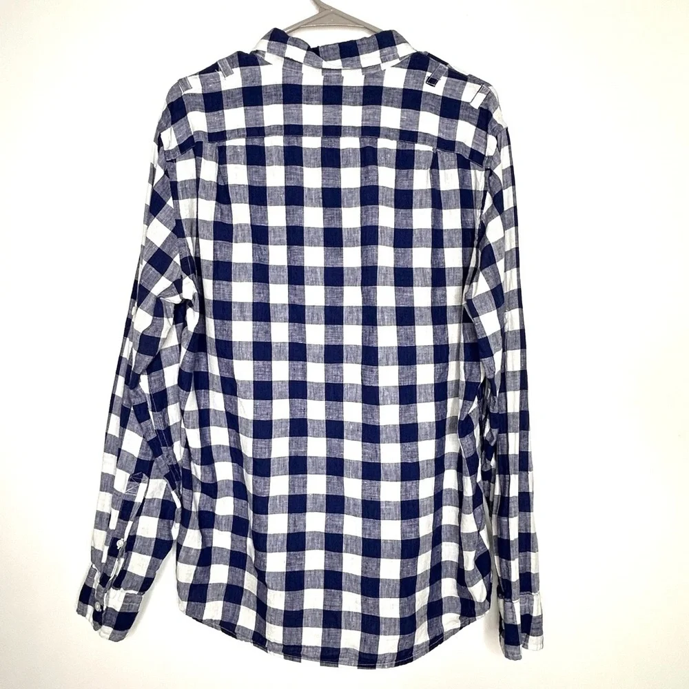 J. Crew Baird McNutt Irish Linen Shirt Sz M Buffalo Plaid Beach Coastal Resort